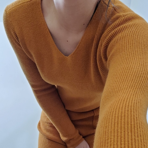 Orange Knit Bodycon Sweater Dress - Picture 3 of 4